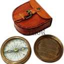 Authentic Vintage Style Brass Pocket Compass with Leather Case Rustic Vintage Home Decor Gifts