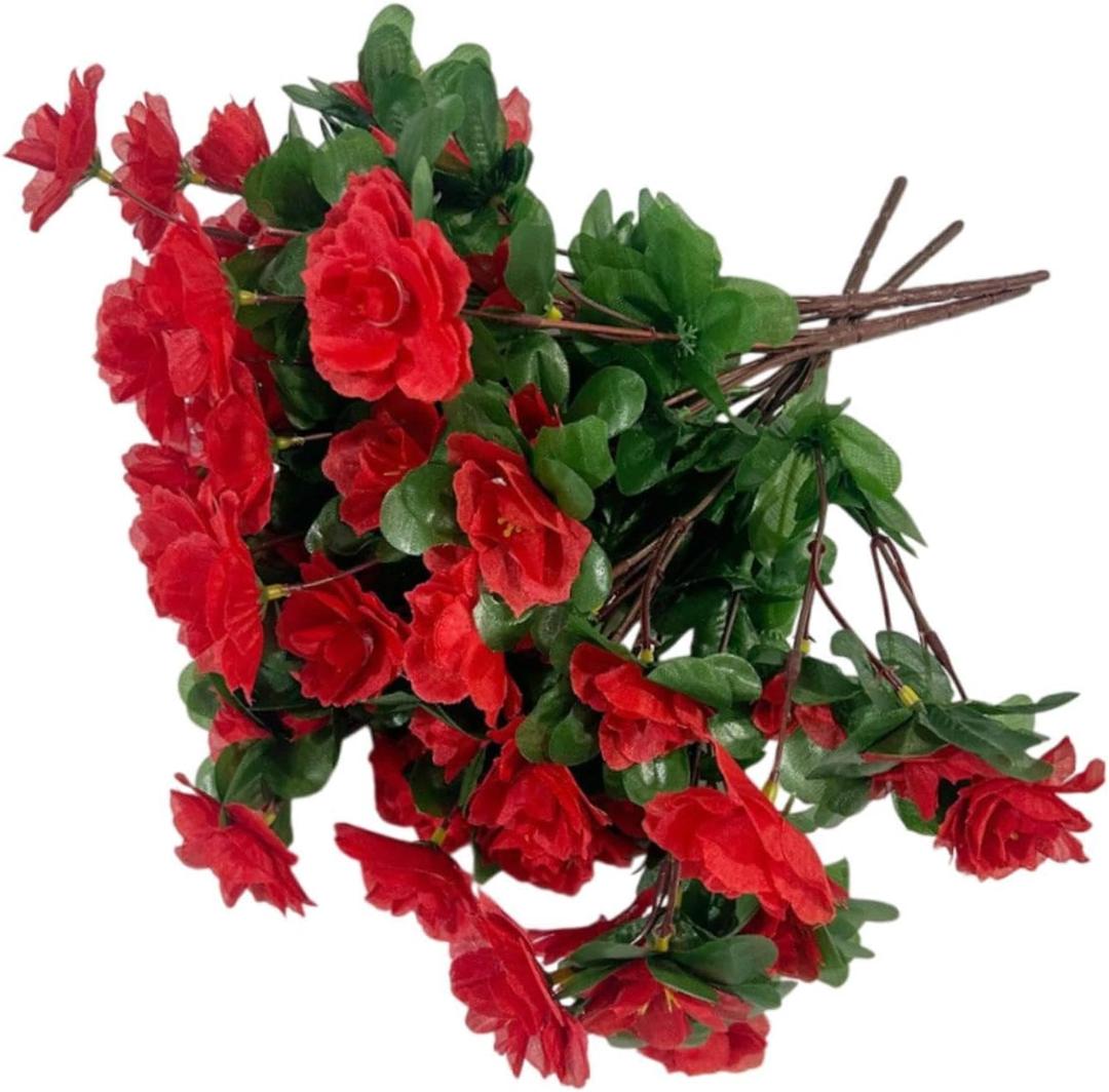 4 Bundles Artificial Flowers Fake Plants Decorative Faux Flower Yard Spring Summer Hanging Plants Pot Window Box Pathway, Red