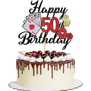 Casino Cake Topper Happy 50th Birthday Las Vegas Cake TopperDice Poker Cake DecorationsChip Game Party Decorations Vegas Birthday Decorations