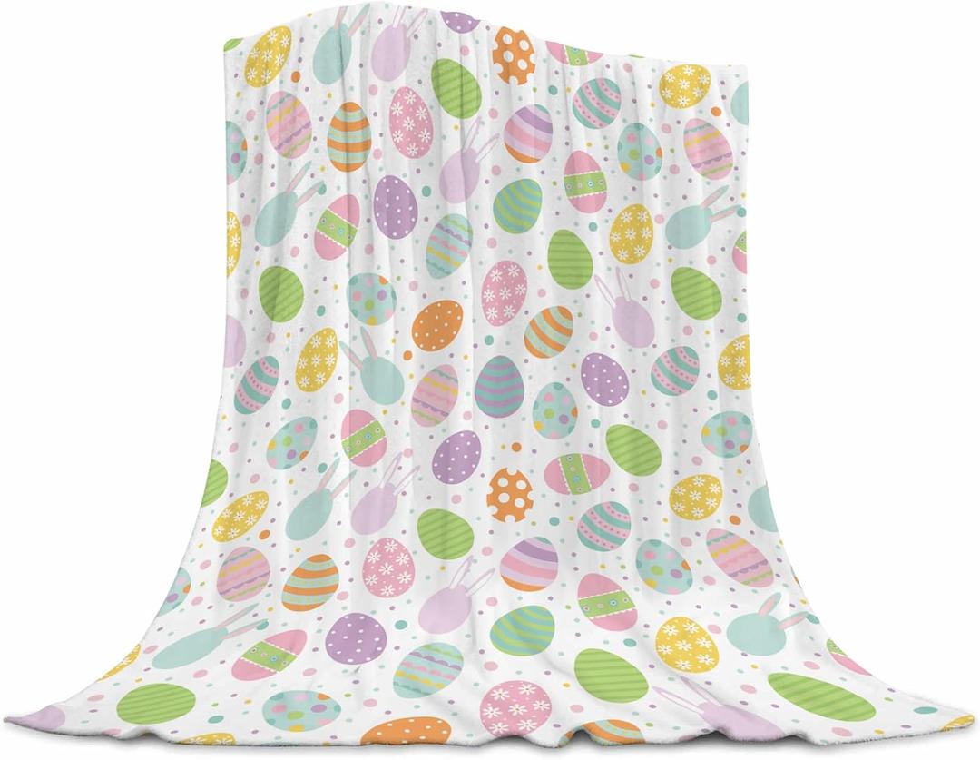 Easter Eggs Throw Blanket - Colorful Easter Decorations for Boys and Girls, Super Soft Warm Flannel Throw Blanket for Couch, Chair, Sofa and Bed - 50x60 inch