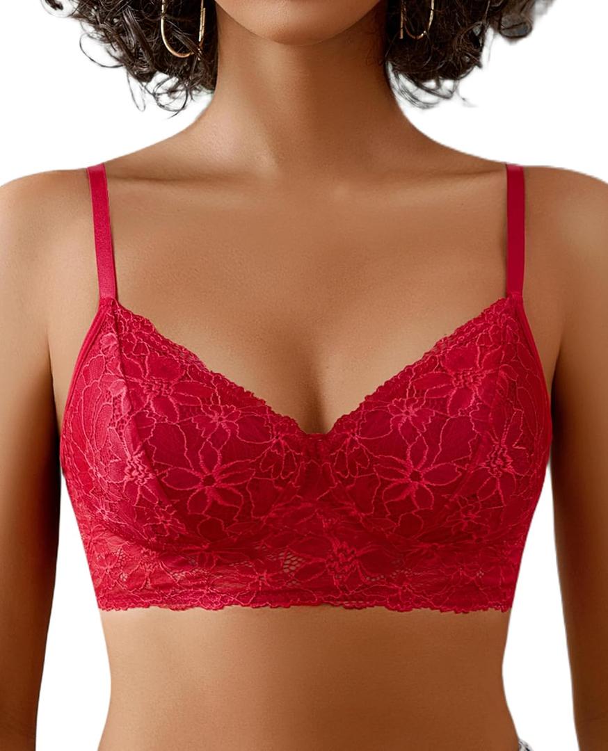 Avidlove Lace Bra Sexy Bralettes Womens Wireless Balconette Bras Half Cups Double-Layered Soft (XL)
