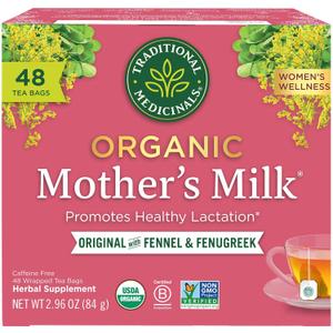 Traditional Medicinals Organic, Mother's Milk Tea - Supports Breastfeeding & Lactation with Fennel and Fenugreek - Kosher, Non-GMO, Caffeine-Free, Compostable - 48 Tea Bags (EXP 09/01/28)