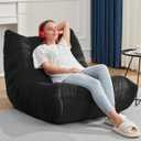 Bean Bag Chairs for Adults Giant Bean Bag Chair Memory Foam BeanBag Chair Bean Bag Sofa with Filler Faux Fur Fireside Beanbags Lazy Sofa for Living Room Bedroom Office (Black Plush, Single)