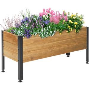 Wood Rectangular Garden Planter Box Raised Garden Bed Outdoor,Planters for Outdoor Plants 37x13x15in Elevated Planter Box for Herbs Vegetables Flowers Great for Patio Deck Balcony
