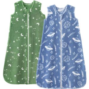 Unnivoll Fleece Baby Sleep Sack 0-6 Months 2.0 Tog Baby Wearable Blanket with 2-Way Zipper Warm Sleeping Sack for Infant Newborn - Small Blue Green Planet