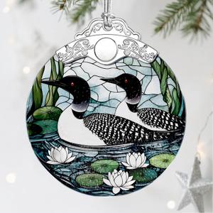 Loon Birds Stained Glass Ornament - Christmas Decorations for Tree | Christmas Ornaments | Holiday Ornament Gifts for Bird Lovers | Holiday Party Gifts | Gift Ideas & Xmas Gift