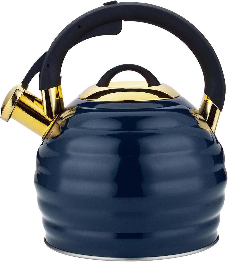 Tea Kettle for Stove Top Whistling Teapot, 3.2Q Tea Pot Stainless Steel Teakettle with Heat Proof Ergonomic Handle (Blue)