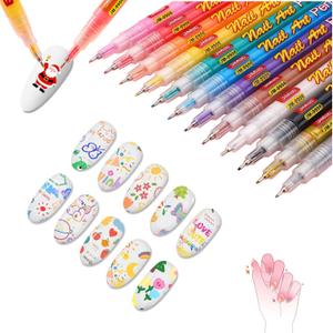 12 Colors Nail Art Pens Set, 3D Nail Polish Pens, Quick-Dry 0.5MM DIY Nail Art Markers Graffiti Dotting Pen for Nails Art Design Manicure Nail DIY Decoration (1 pack)