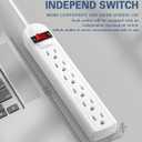 Extension Cord 6 ft - Long Power Strip Surge Protector, 6 AC Outlet Flat Plug, Wall Mount, Multi Plug Outlet Extender Desk Charging Station for Computer Home Office Dorm Room Essentials (White)