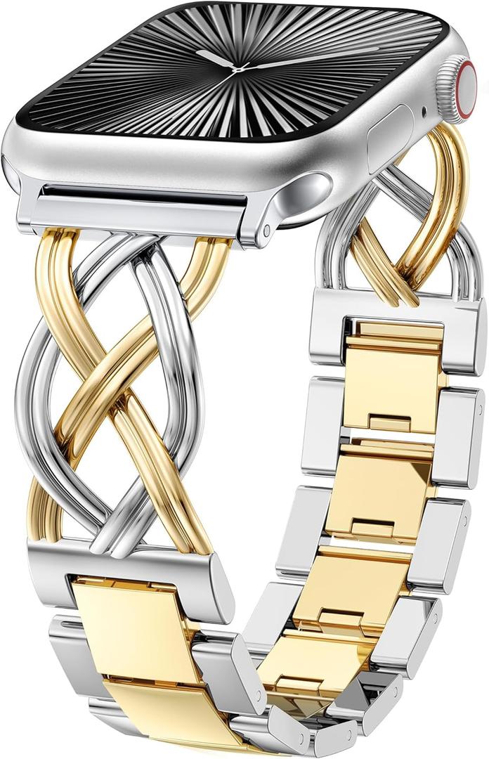 TOYOUTHS Dressy Bracelet Compatible with Apple Watch Bands 38/40/41/42/44/45/46/49mm Women, Celtic Stainless Steel Metal Fancy Nice Pretty Strap for iWatch Series 11 10 9 8 7 6 5 4 Ultra/SE 3 2 1 (Silver/Gold)