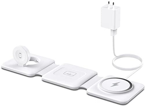 Charging Station for Apple Multiple Devices - 3 in 1 Foldable Magnetic Wireless Charger Dock - Travel Charging Pad for iPhone 16 15 14 13 12 Pro Max Plus Watch & Airpods