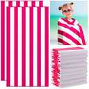 12 Pcs Oversized Microfiber Beach Towel Set 63''x32'' Extra Large Quick Dry Lightweight Thin Sand Free Cabana Pool Towels Bulk for Adults Travel Swim Camping Yoga Gym Sports Gift(Rose Red Striped)