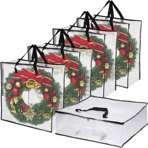 5 Pack Clear Christmas Wreath Storage Container, 26" Large Plastic Garland Container, Large Square Gift Bag Storage Organizer, Garland Decor Organizer Clear Storage Bags for Xmas Seasonal Wreath