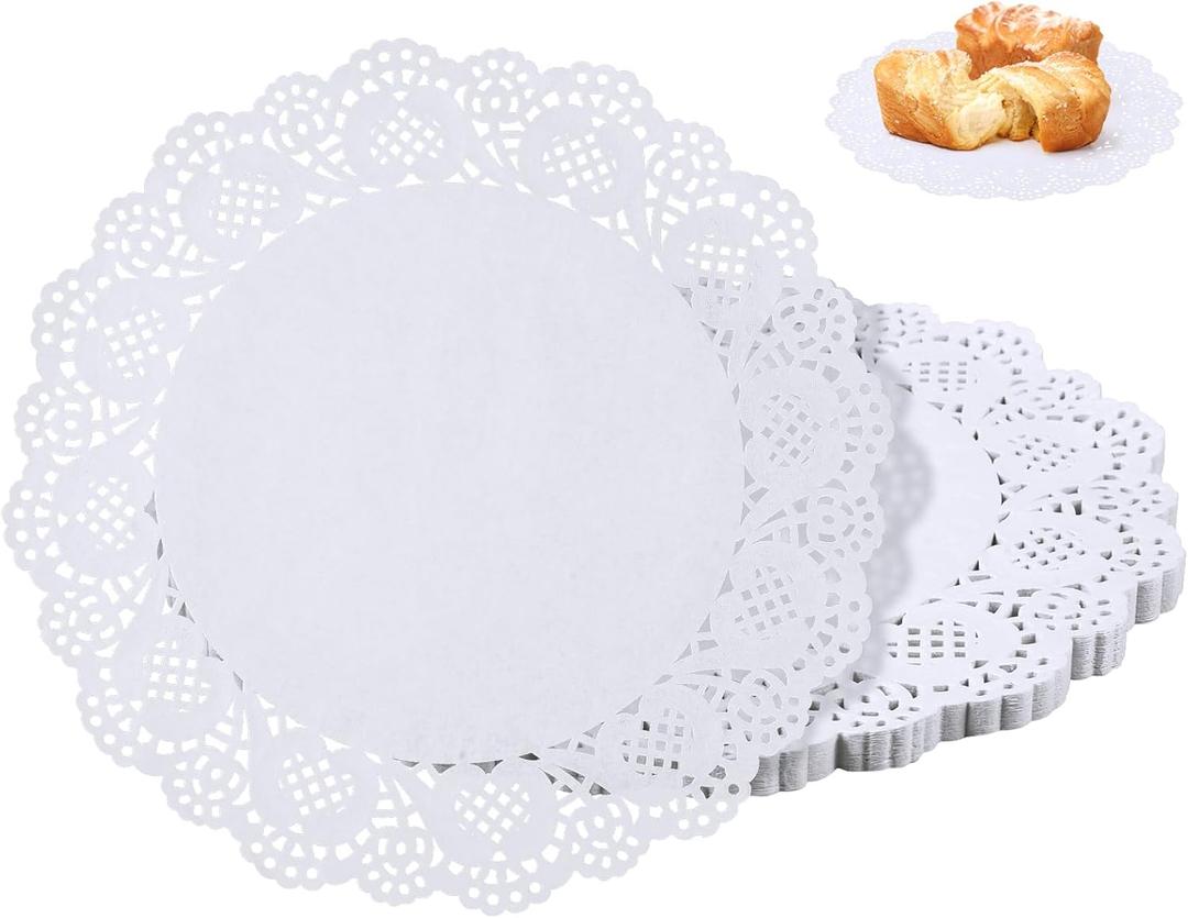 100 Pieces Paper Doilies, 12 Inch Doilies for Food, Disposable Lace Paper Doilies for Tables, Round Paper Placemats Bulk for Cakes Desserts Crafts (White)