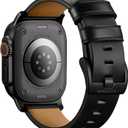 Bandletic Compatible with Apple Watch Bands for Men Women, Soft Genuine Leather Band Replacement Strap for iWatch 49mm(Ultra 3/2/1),46mm(11/10),45mm(9/8/7),44mm(SE3/SE2/SE/6/5/4),42mm(3/2/1) (Black Adapter-Black)