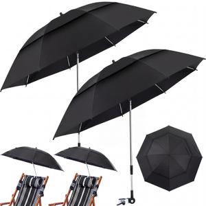 Nuanchu 2 Pcs 49" Double Canopy Beach Umbrellas with Clamp Upf 50+ Beach Chair Umbrella with Clip 360 ° Adjustable Portable Outdoor Wheelchair Patio Golf Carts Camping Stroller Fishing