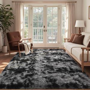 4x6 Ft Shag Rugs for Bedroom Living Room, Tie-Dyed Ultra Soft Fluffy Furry Area Rugs for Indoor Floor, Aesthetic Carpet for Kids Home Decor (Dark Grey)