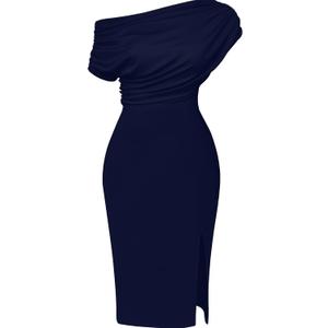 Memoriesea Women's Elegant Off Shoulder Split Hem Bodycon Ruched Midi Club Party Dress XL