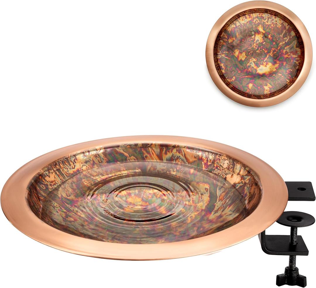 Good Directions Fired Copper Deck Mount Bird Bath Basin for Outside Backyard, Outdoor Patio, Garden, Feeder, Birdbath, Gift for Bird Lovers and Watchers, 13" Metal Bowl