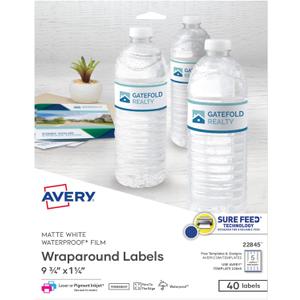 Avery Durable Waterproof Wraparound Rectangle Labels with Sure Feed Technology, 1-1/4" x 9-3/4", Matte White, 40 Customizable Labels for Laser and Pigment-Inkjet Printers (22845) (One Size)