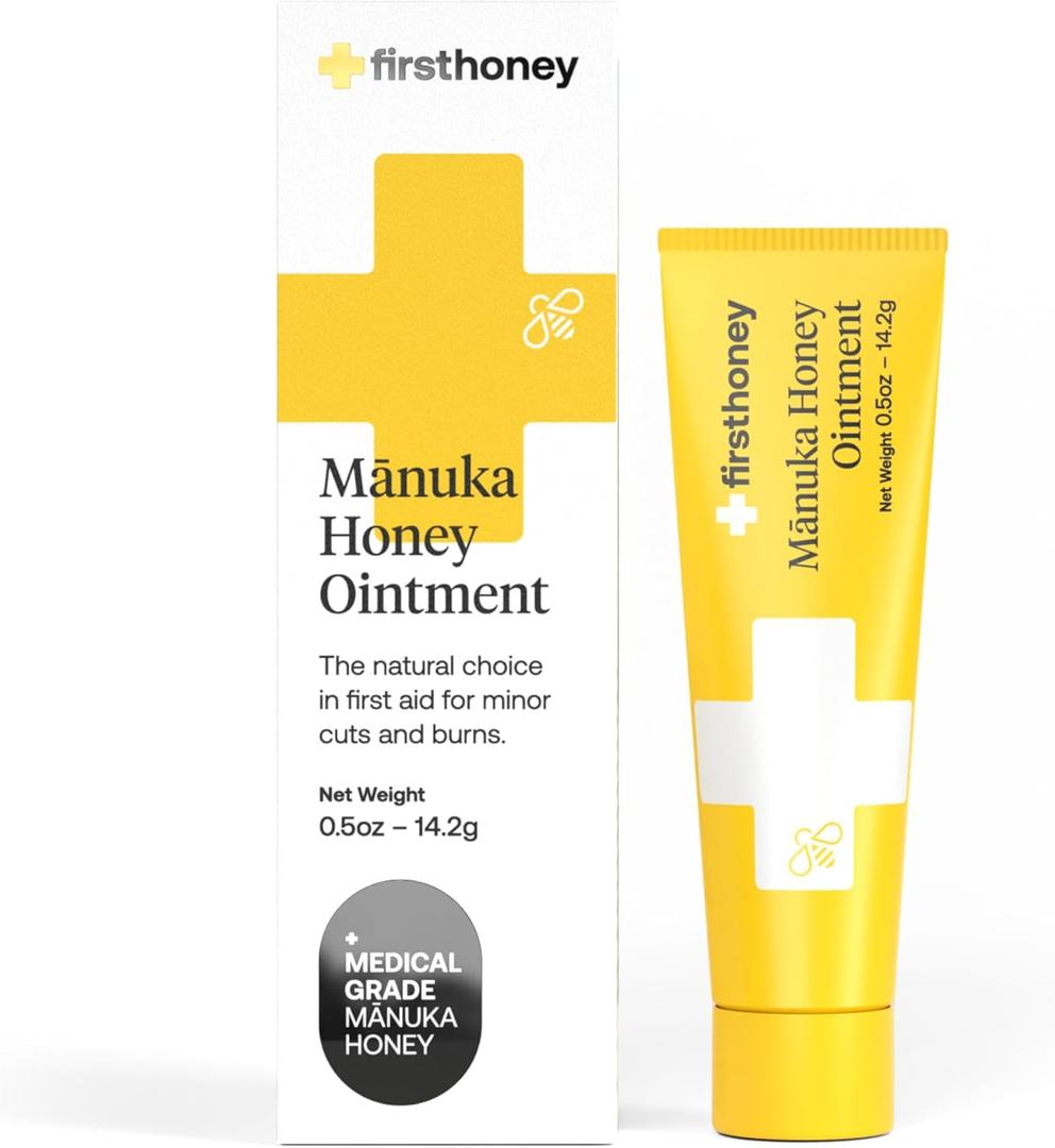 2 x First Honey Wound Healing Ointment 0.5 oz | 100% Active Leptospermum | Fast Relief & Skin Repair | Manuka Honey from New Zealand Antibiotic Free Burn Care, Scar Gel, Dressing Aid