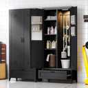 YITAHOME 71" Metal Garage Broom Cabinets with Adjustable Shelves, Vacuum Storage Cabinet with Doors and Drawer, Tool Storage Cabinet for Gym, Basement, Warehouse, Black