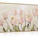 CHDITB Tulip Floral Framed Canvas Wall Art, 20"X40" Watercolor Flower Pink Tulip Textured Oil Painting, Modern Wildflower Wall Decor, Large Pink Floral Artwork for Living Room, Bedroom, Office