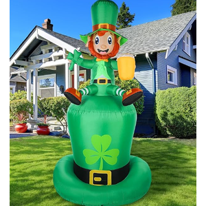 Sosation 8 ft St. Patrick's Day Inflatable Leprechaun Blow up Outdoor Decoration Giant Shamrock Leprechaun Hat Gold Pot Beer Mug with Build in LED Light Inflatable for Holiday Lawn Yard Garden