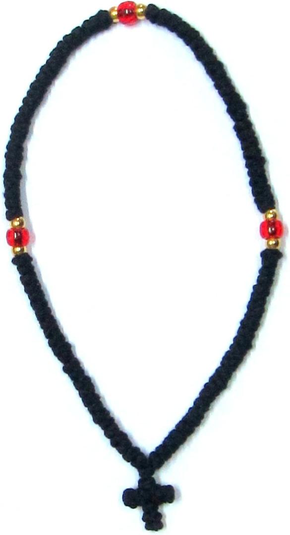Handmade Blessed Christian Orthodox Komboskoini Prayer Rope 100 Knots Wool Pentant Black 2