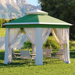Garvee Pop Up Gazebo Screen Tent,Hexagonal Instant Gazebo Tent with Mosquito Netting Outdoor Canopy,6 Sided Sun Shelter 13x13ft with Mesh Netting,Pavilion Tents for Patio,Green+Beige