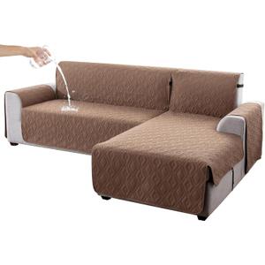 Genina Sectional Couch Covers for Dogs L Shaped Sofa Covers Chaise Lounge Cover Reversible Couch Covers for Sectional Sofa L Shape Furniture Protectors Cover for Pets, Kids (Brown, Small)