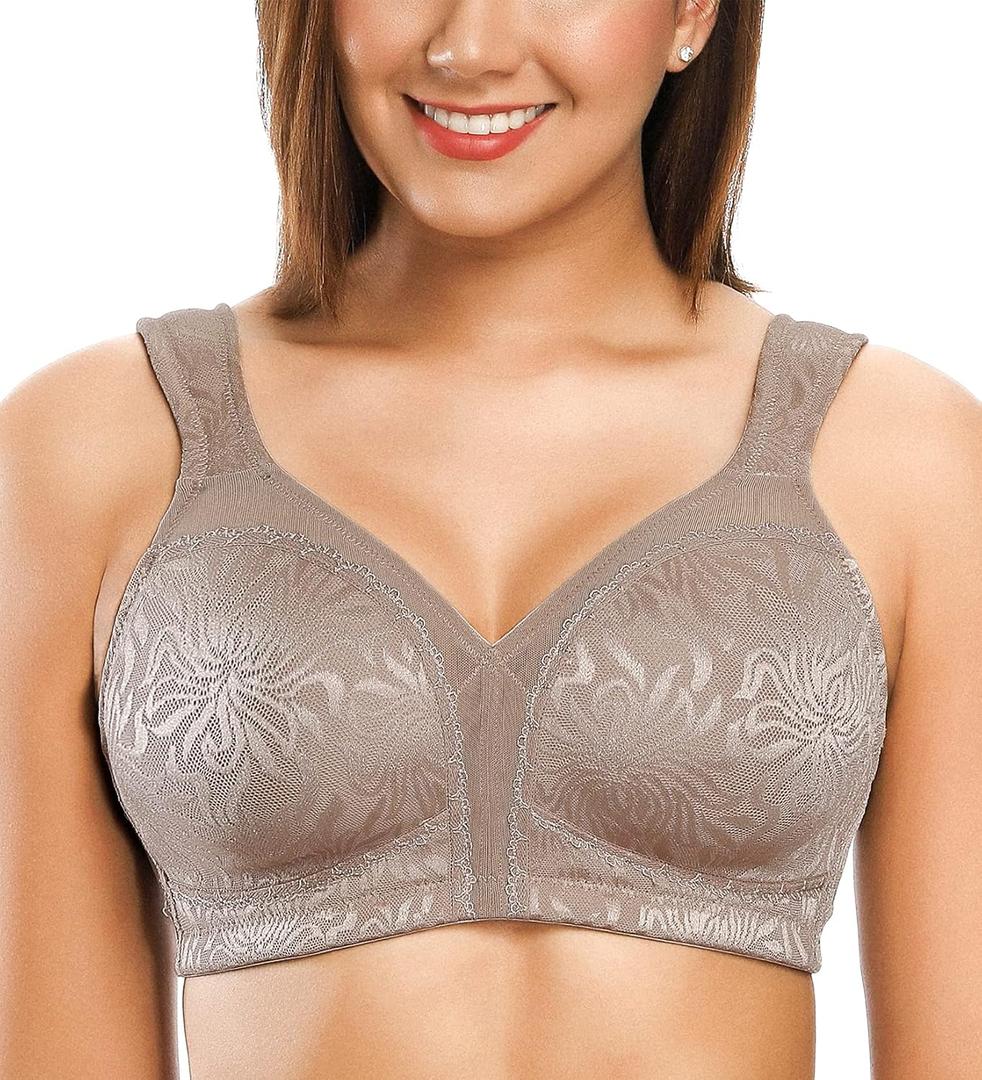 ZeroBound Women's Minimizer Bras Comfort Cushion Strap Wirefree Full Coverage Large Bust Non-Padded Bra (Beige)