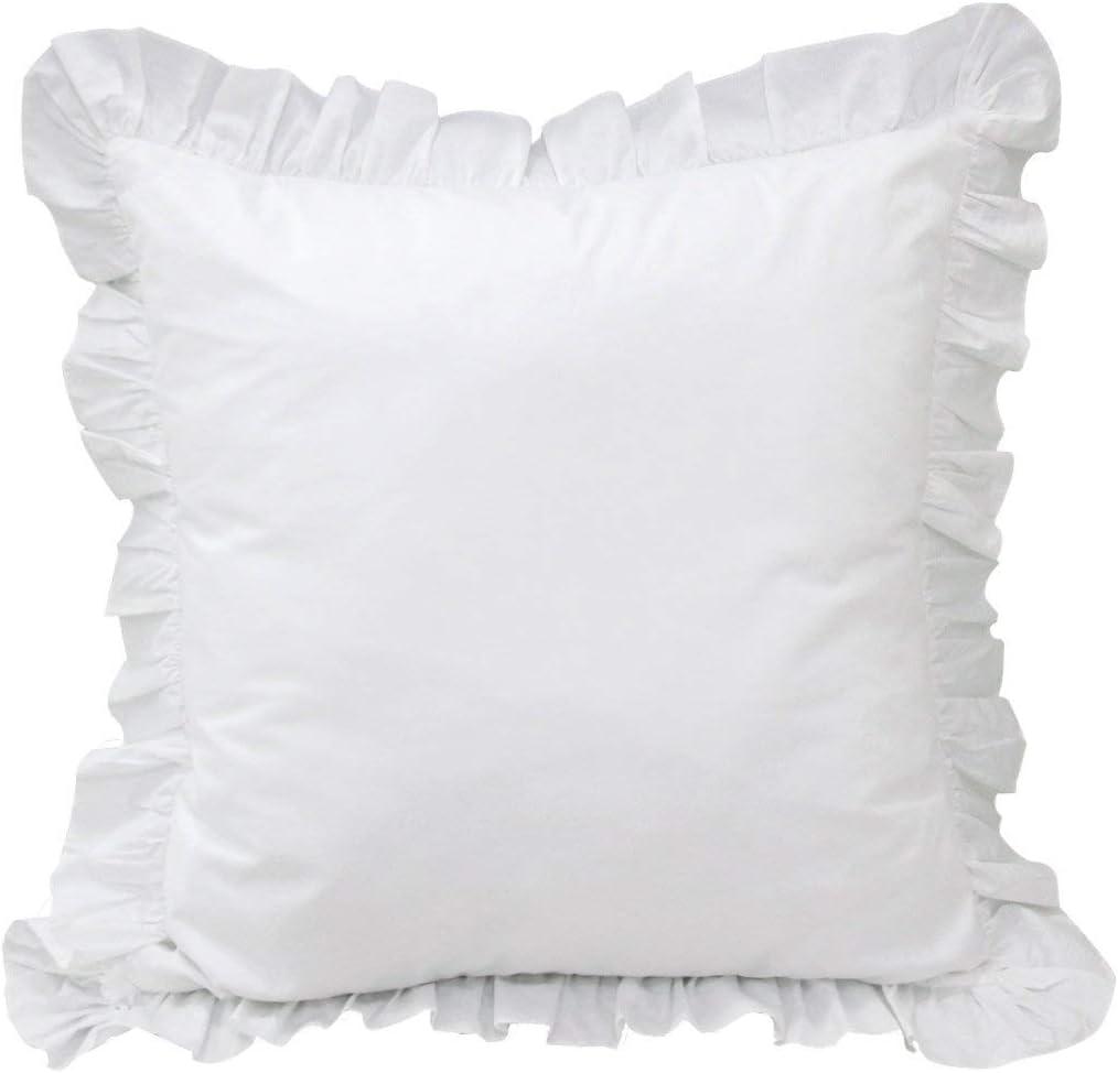 Precious Star Linen White Edge Ruffle European Square 24x24 Inch Pillow Shams Long-Staple Egyptian Cotton Hotel Class Bedding Set of 2 Decorative Euro Pillow Cover, Envelope Closure Soft & Cozy