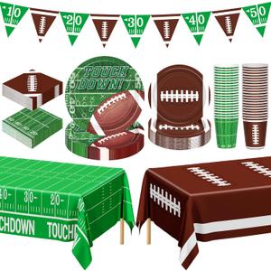 QZYL Football Party Decorations Serve 24, 99 Pcs Football Party Supplies, Disposable Football Dinner Plates Football Dessert Plates Napkins Cups Tablecloth Banner for Game Day Party Favors Decor