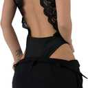 SweatyRocks Women's Sexy Floral Lace Trim Corset Bodysuit Backless Deep V Neck Bustier Tops Sheer Date Night Romper (Black, L)