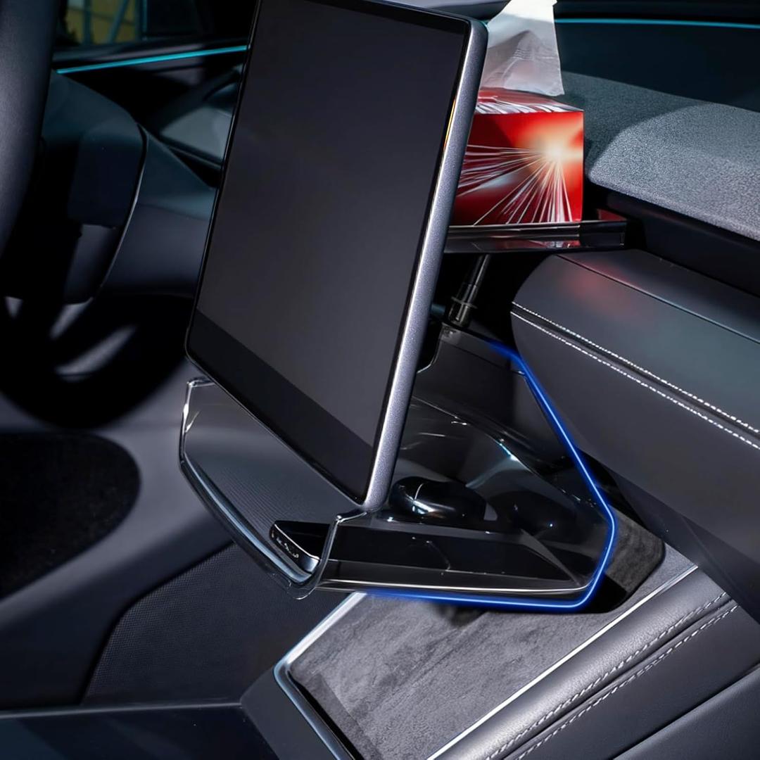 Under Screen Storage Organizer, Fit for 2024-2025 Tesla Model 3 Highland & 2025-2026 Model Y Juniper, Hidden Organizer Under Center Screen, Magnetic Installation, Anti-Slip (Large)