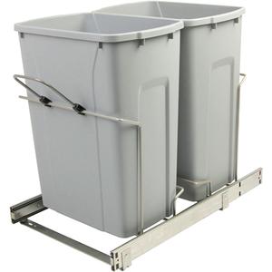 Knape & Vogt SCB15-2-35PT 14.375 inch x 22 inch x 18.75 inch 35 Qt. in-Cabinet Double Soft-Close Bottom-Mount Pull-Out Trash Can, Platinum