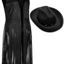 Foaincore Fringe Vests Cowgirl Outfits for Women 70s Hippie Clothes Vest Jacket Faux Suede Tassels Western Cowgirl Hat  Large