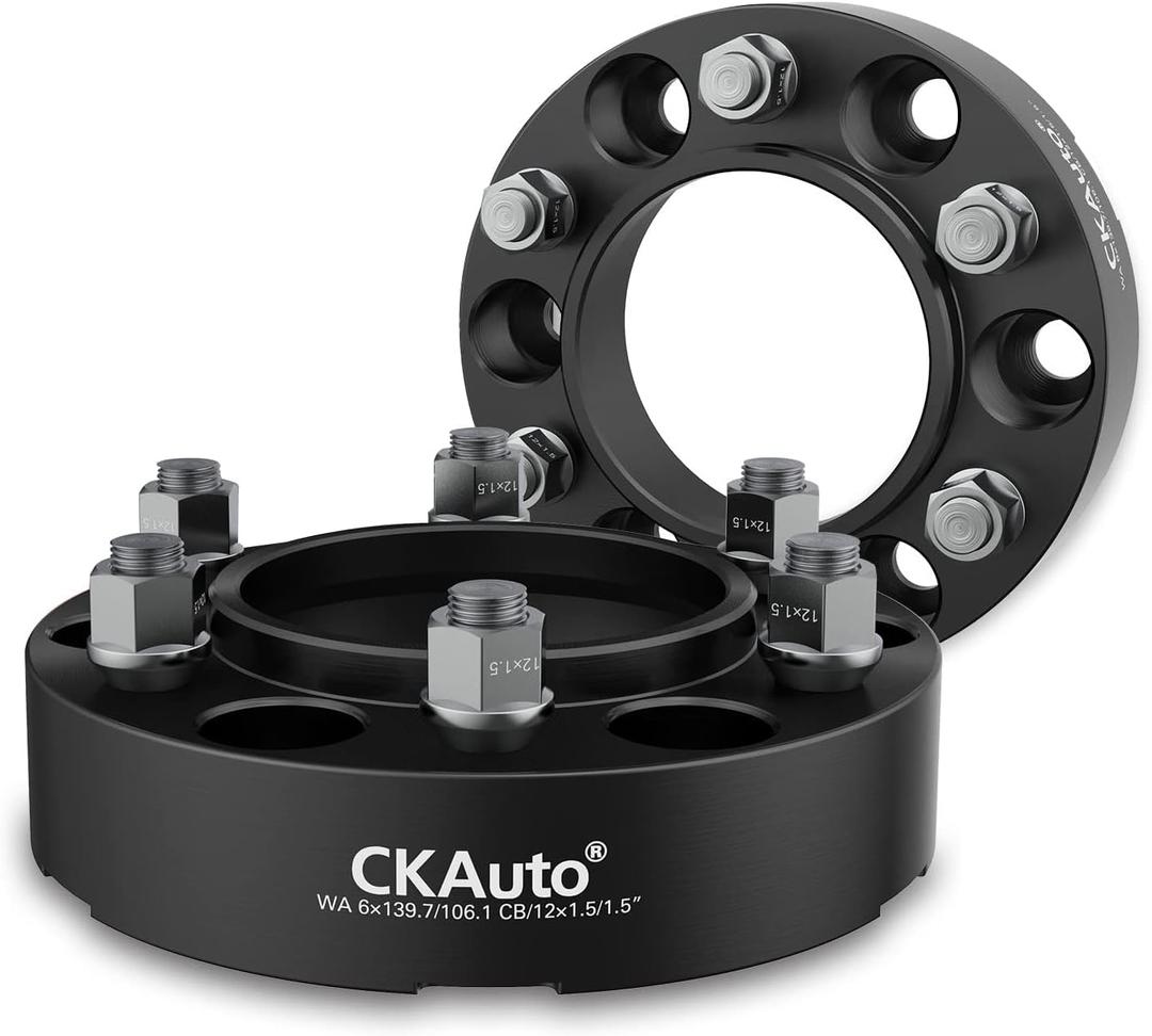 CKAuto 2 Pack 6x5.5 Hub Centric Wheel Spacers, 1.50" 6x139.7mm Wheel Spacers, 106.1mm Center Bore with M12x1.5 Studs