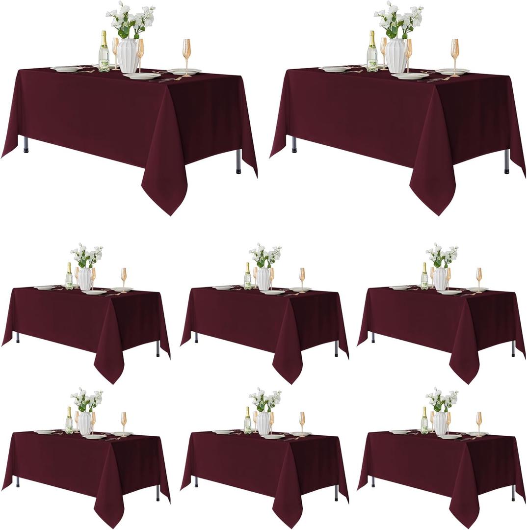 Fitable 8 Pack Table Cloth Rectangle Table: Stain and Wrinkle Resistant Tablecloth Rectangular, Washable Polyester Tablecloths for Wedding Party Dining Banquet Event Catering(Burgundy, 70x120 Inch)
