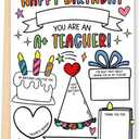 4 x FANCYLUCKY Fill In The Blanks Teacher Birthday Card, Happy Birthday Gift for Teacher from Student, Teacher Appreciation Birthday Gifts for Women Men