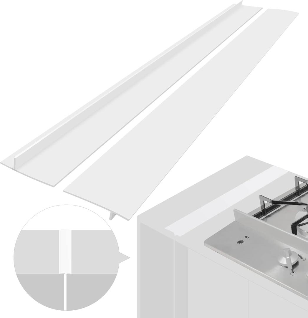 Silicone Stove Counter Gap Cover (2 Pack),Easy Clean Heat Resistant Wide & Long Kitchen Stove Gap Filler,Seals Spills Between Counters, Oven, Stovetops, Washing Machines, Washer, Dryer(21in, White)