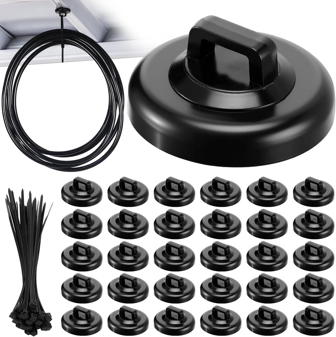Leinuosen 30 Set Magnetic Zip Tie Mount and Nylon Cable Ties, 23 mm Multipurpose Wire Cable Holder Mount Wire Clips Management Electrical Organization Supplies (Black)