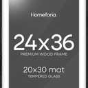 24x36 Black Wood Frame, High End Oak 24x36 Large Wooden Poster Frames with Mat 20x30 inch Photo, 24 x 36 Picture Frame Matted to 20 x 30, 36x24 Thin Frame, Tempered Glass, Wall Kit, Set of 1