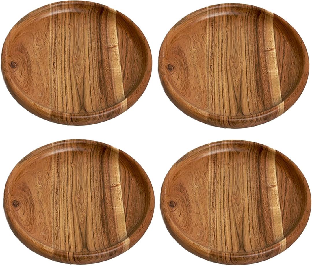 Charcuterie Platter Board, Appetizer Serving Tray for Entertaining, 8 Inch Acacia Wood, Round - Set of 4