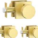 Amerdeco 3 Pack Privacy Door Knobs,Brushed Gold Door Knobs Interior,Heavy Duty Bedroom and Bathroom Door Locks Square Base Round Door Knob AM0026