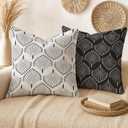Art Deco Black and White Pillow Covers 18x18 Set of 2, Art Deco Decor, Abstract Vintage 1920s Peacock Tail Pattern Decorative Throw Pillow Covers for Home Bedroom Living Room, Double-Sided