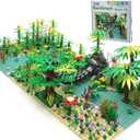 ZHX Rainforest Jungle Bridge Building Block Toys with 2pcs Baseplates(10x10 inches Each) Garden Bricks Accessories Bush Flowers Animals Coconut Trees for Classic Brick Block Toys