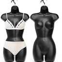 2 Pack Black Female Mannequin, Hip Long Hollow Back Body Torso Dress Form, Shatterproof Frosted Shapely Mannequin with Hanging Hook for Display Top and Bottom Merchandise, Fits Sizes 5-10