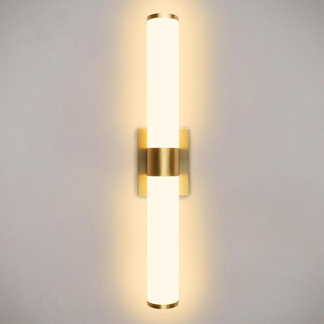 Kalium 24in Modern Wall Sconces, Dimmable Bathroom Vanity Lights, 3000K Warm White LED Indoor Sconces Lighting for Bathroom, Stairs, Living Room, Bedroom. Hardwired. Gold - Cylindrical 24in, 24inch